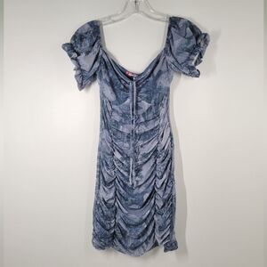 Urban Outfitters Blue Motif Print Mesh Bodycon Stretch Dress Size Medium NWT